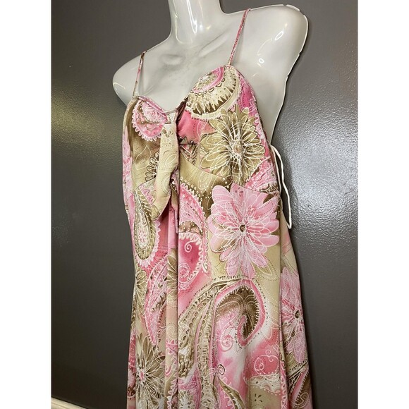 MKM Designs Dress Womens 1X Pink Brown Paisley Spaghetti Strap Bow Made USA - Picture 4 of 12